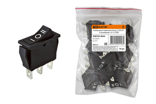 TDM Клавишный переключатель YL-202-01 черный 3 положения 1з+1з SQ0703-0024