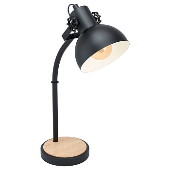 Eglo 43165 Настольная лампа LUBENHAM 1, 1х28W (E27), H570, основа 180, сталь, дерево, черный, коричневый