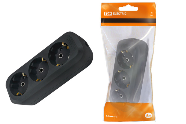 TDM Колодка розеточная 3 гнезда 2П+3 16А 250В черная SQ1806-0113