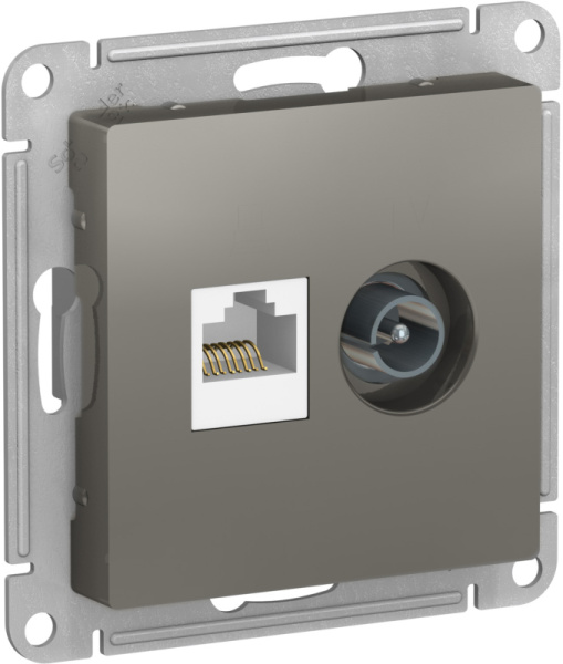 Systeme Electric AtlasDesign Сталь Розетка двойная комп+ТВ, RJ45+TV, кат.5E, механизм