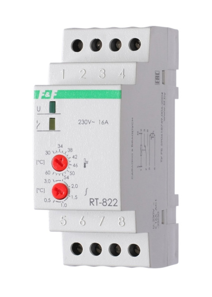 Devi Терморегулятор RT-822 (+30°C-+60°C) на шину DIN, с датчиком RT на проводе, 16А 140F1082R