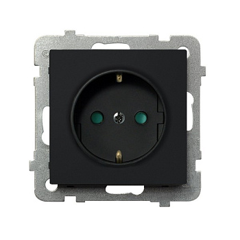 Ospel Sonata Черный металлик Розетка 1-я с/з Schuko со шторками, без рамки GP-1RSP/m/33