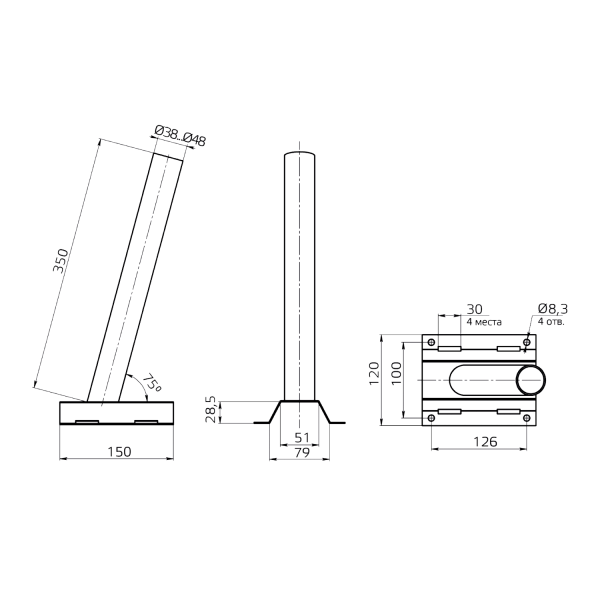 Купить Gauss Кронштейн для уличных светильников на столб под бандажную ленту 122*150*400 D48мм 903265502