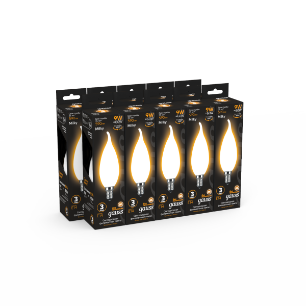 Купить Gauss Лампа Filament Свеча на ветру 9W 590lm 3000К Е14 milky LED 104201109