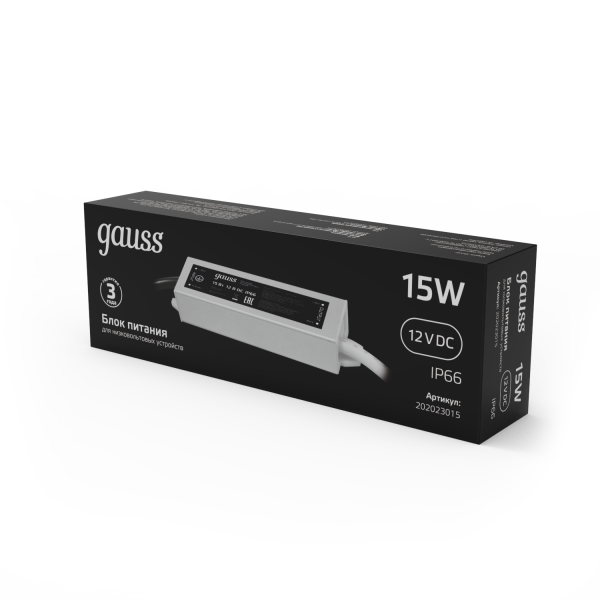 Купить Gauss Блок питания для светодиодной ленты пылевлагозащищенный 15W 12V IP66 202023015