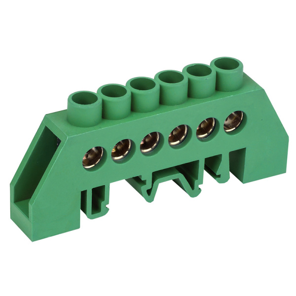 Шина PE «земля» в комбинированном зеленом изоляторе на DIN-рейку 6x9 мм 6 групп Rexant 11-2306