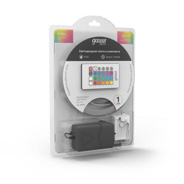Купить Gauss Лента Basic в комплекте 12V 6W/m 390lm/m RGBW IP20 LED 3m 1/50 BT010