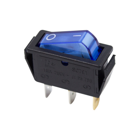 Выключатель клавишный 250V 15А (3с) ON-OFF синий с подсветкой Rexant 36-2211
