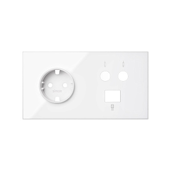 Simon 100 Белый глянец Кит 2 поста, фронт. Накладка на 1 розетку Schuko + 1 розетку TV + 1 розетку RJ45 10020208-130