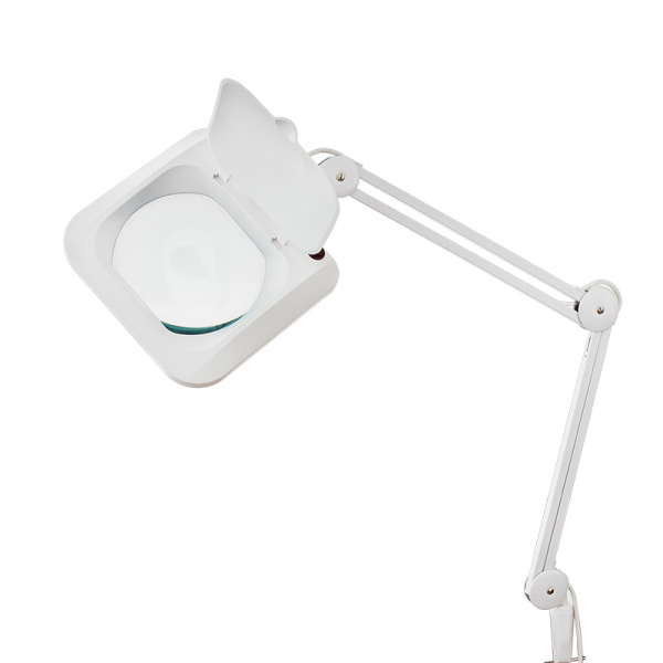 Лупа на струбцине квадратная 5D с подсветкой и крышкой, белая Rexant 31-0212