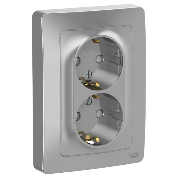 Systeme Electric Blanca внутр Алюминий Розетка 2-ая с/з со шторками, 16А, 250В