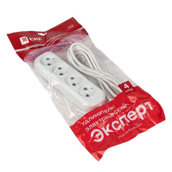 Купить EKF PROxima Удлинитель "Эксперт" 4 гнезда 3 метра 10А/2,2кВт без заземления ПВС 2х0,75