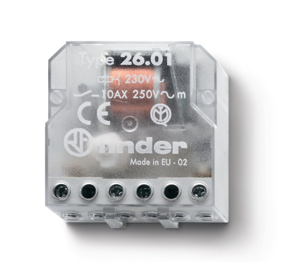 Finder Шаговое электромеханическое реле; 1NO 10А, 2 состояния; контакты AgNi; питание 110В АC; монтаж в коробке; степень защиты IP20 260181100000