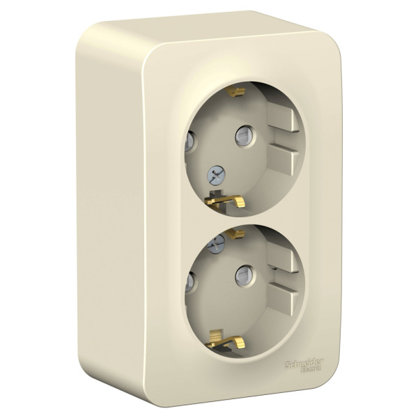 Systeme Electric Blanca наруж Молочная Розетка 2-ая с/з со шторками 16А, 250В, изолир. пластина