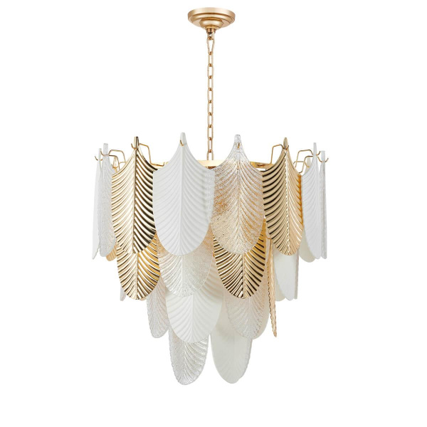 Купить Favourite 2619-19P подвесная люстра Каркас золотого цвета, декоративные элементы из белого фарфора, полупрозрачного стекла и золотого металла
