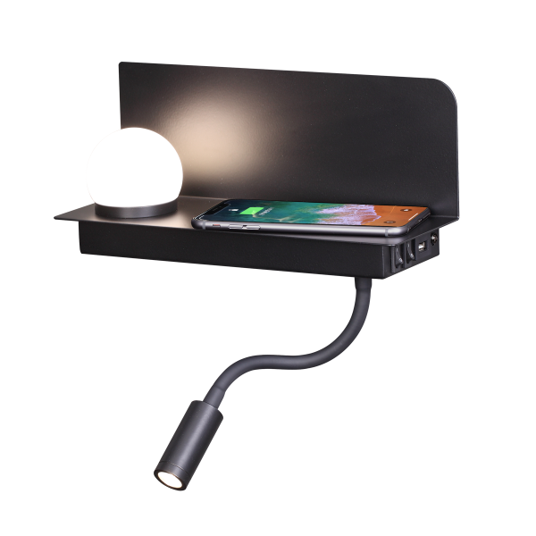 Купить Odeon Light 4202/6WL ODL20 241  черный/металл Настенный светильник с USB и беспр зарядкой LED 3W+3W SMART SHELF