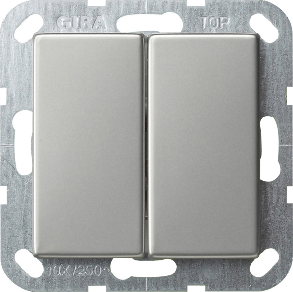 Gira S-55 Сталь Выключатель двухклавишный с самовозвратом 10А 250В, вертикальный 2860600