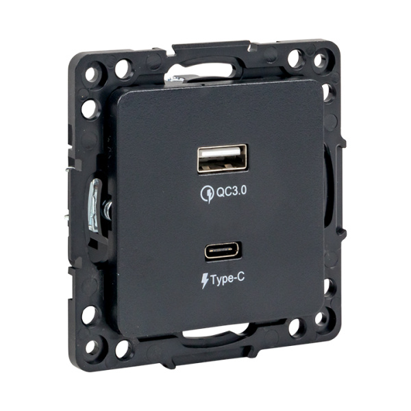 EKF PROxima Стокгольм Черный Розетка с 2USB type A+C