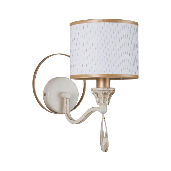 Купить Favourite Classic настенный светильник каркас белого цвета с патиной цвета перламутровое золото, абажуры из белой ткани с золотой тесьмой, декоративны 2695-1W