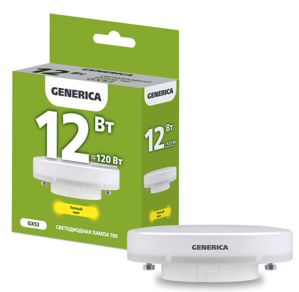 IEK GENERICA Лампа LED T80 таблетка 12Вт 230В 3000К GX53 LL-T80-12-230-30-GX53-G