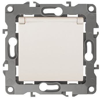 ЭРА 12-2003-02 Розетка 2P+E Schuko со шторками с крышкой, 16А-250В, б.л., 12, Слоновая кость