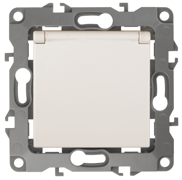 ЭРА 12-2003-02 Розетка 2P+E Schuko со шторками с крышкой, 16А-250В, б.л., 12, Слоновая кость