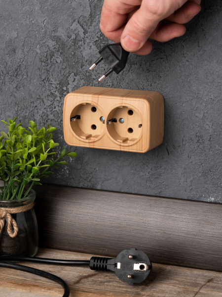 Купить EKF Basic Минск Светлое дерево Розетка 2-ая, с/з, 16А, ОП