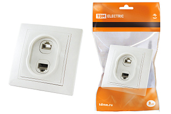 TDM Розетка телефонная RJ11 + компьютерная RJ45 белая "Таймыр" SQ1814-0023