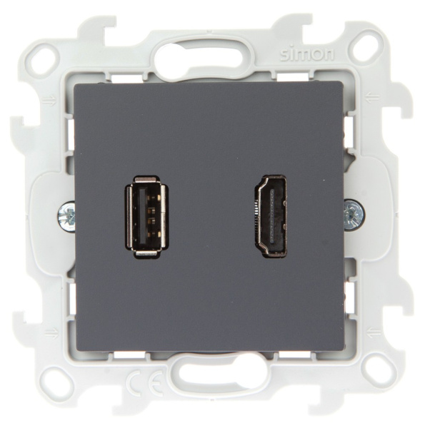 Simon 24 Графит Коннектор HDMI+USB 2.0 2411095-038
