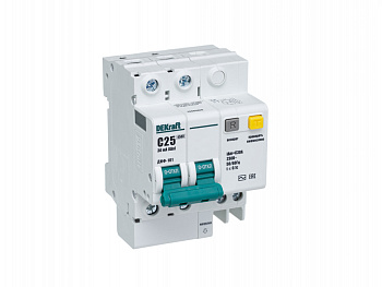 Dekraft Автоматический выключатель дифференциального тока АВДТ 2Р 25А 30мА тип AC х-ка С ДИФ-101 4,5кА 15005DEK