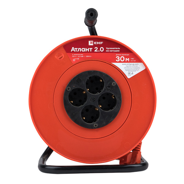 Купить EKF PROxima Удлинитель на катушке "Атлант 2.0" 4 гнезда 40м с заземлением ПВС 3*1,0 10А/2,2кВт