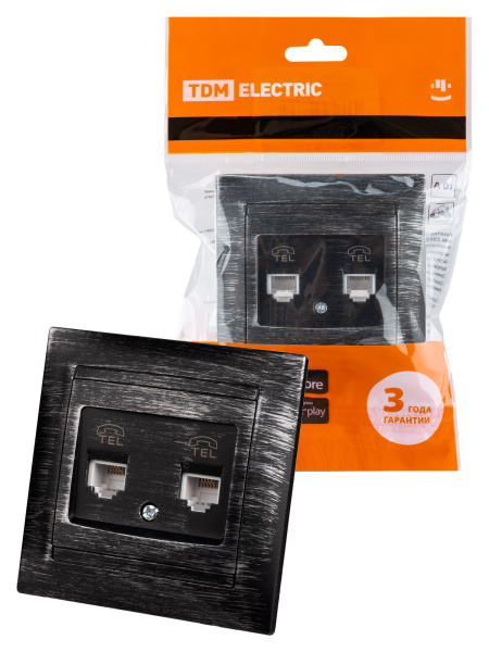 TDM Розетка двойная телефонная RJ11 старинное серебро "Лама" SQ1815-0659