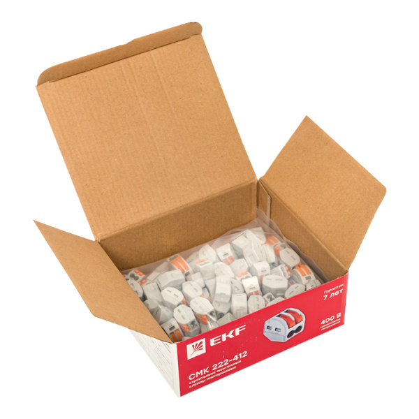 Купить EKF PROxima Строительно-монтажная клемма СМК 222-412 с рычагом 2 отверстия 0,08-2,5мм2 (100шт.)