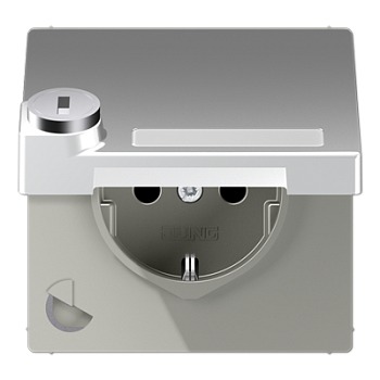 JUNG SCHUKO розетка с крышкой и полем для надписи, алюминий AL1520NAKLSL