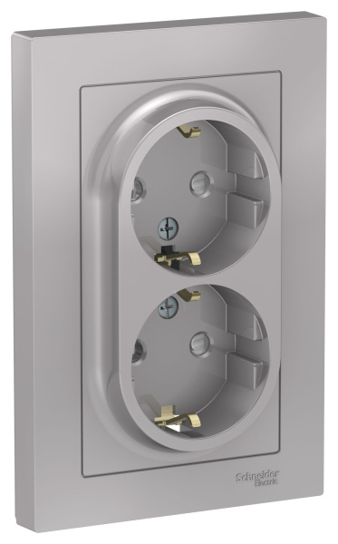 Купить Systeme Electric AtlasDesign Алюминий Розетка с/з двойная, со шторками, 16А, в сборе