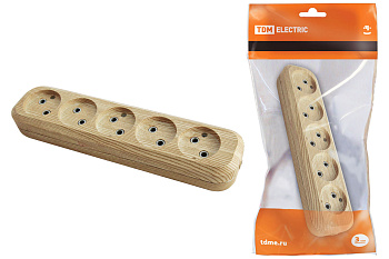 TDM Колодка розеточная 5 гнезд 2П б/з 10А 250В "Эко" (сосна) SQ1806-0053