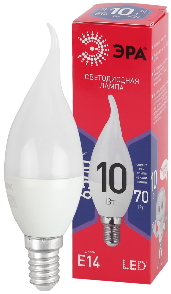 ЭРА LED BXS-10W-865-E14 R (диод, свеча на ветру, 10Вт, хол, E14)