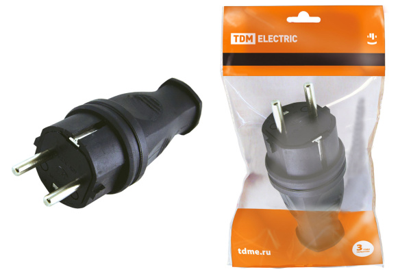 TDM Вилка прямая каучук 2Р+РЕ 16А 250В IP44 SQ0612-0001