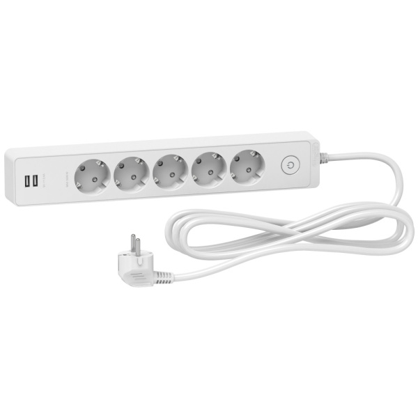SE Unica Extend Бел Удлинитель 5 розеток 2К+З, кабель 3м, 2 USB ST945U3W