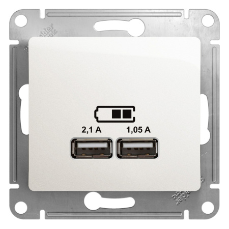SE Glossa Перламутр Розетка USB 5В/2,1А, 2х5В/1,05А GSL000633