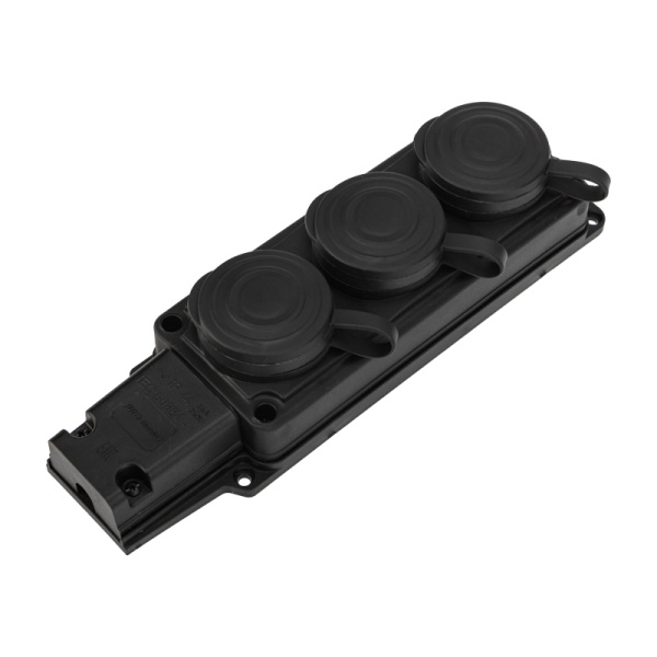 PROconnect Розетка (колодка) штепсельная трехместная влагозащищенная 2P+PE 230V, 16 А, IP44 каучук 111-113-4