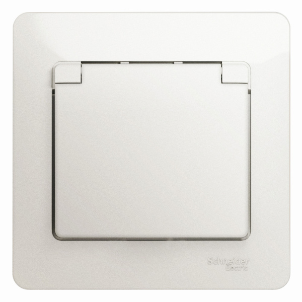 Systeme Electric Glossa Перламутр Розетка с/з со шторками с крышкой, 16А, IP20 (в сборе)