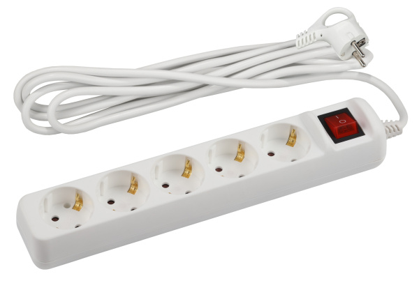 ЭРА Удлинитель электрический U-5es-5m-3x1,5 с заземлением с выключателем 5 розеток 5м ПВС 3x1,5мм2 16А