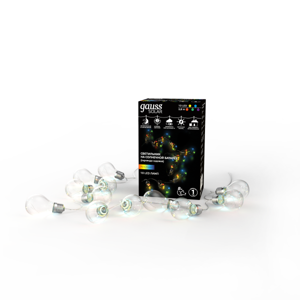 Купить Gauss Гирлянда садовая на солнечной батарее 10 LED ламп Большие Шары, мультицвет Solar, 1/12 GS035