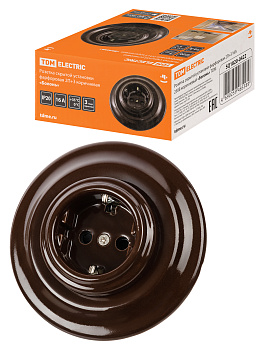 TDM Розетка скрытой установки фарфоровая 2П+З 16А 250В коричневая «Болонь» SQ1820-0422