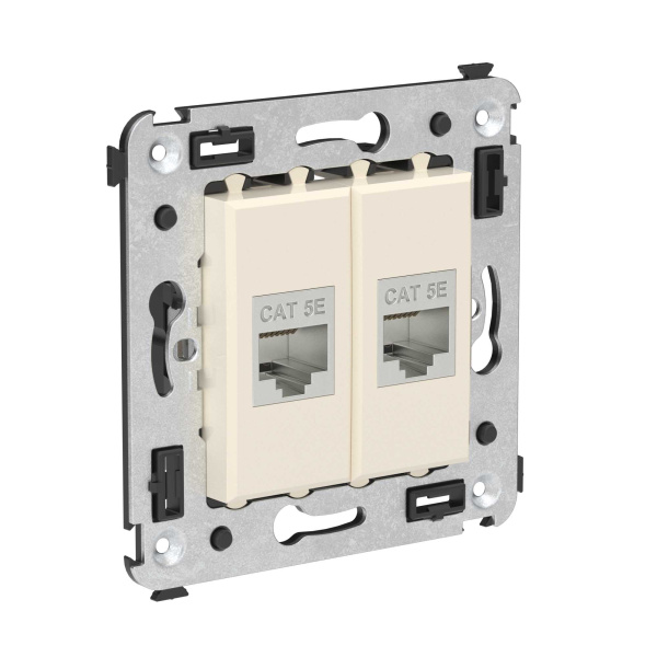 Купить DKC Компьютерная розетка RJ-45 без шторки в стену, кат.5e двойная экранированная, "Avanti", "Ванильная дымка"