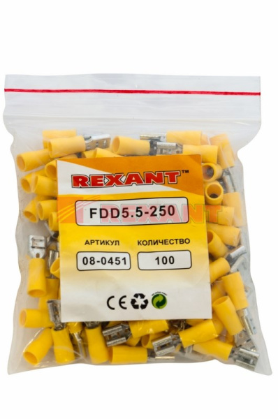 Купить Клемма плоская изолированная гнездо - 7.4мм 4-6мм² (РПи-м 6.0-(6.3) / РПИм 5,5-6) Rexant 08-0451