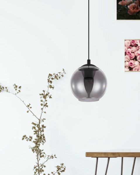 Купить Eglo 98651 Подвес ARISCANI, 1х40W (E27), 200, H1100, cталь, черный /дымчатое стекло, черный-прозрачный