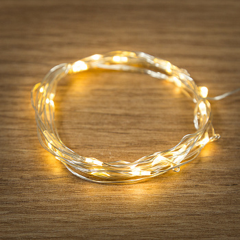 NEON-NIGHT Гирлянда "Роса", 2 м, 20 диодов, цвет теплый белый, тонкий батарейный блок 303-006