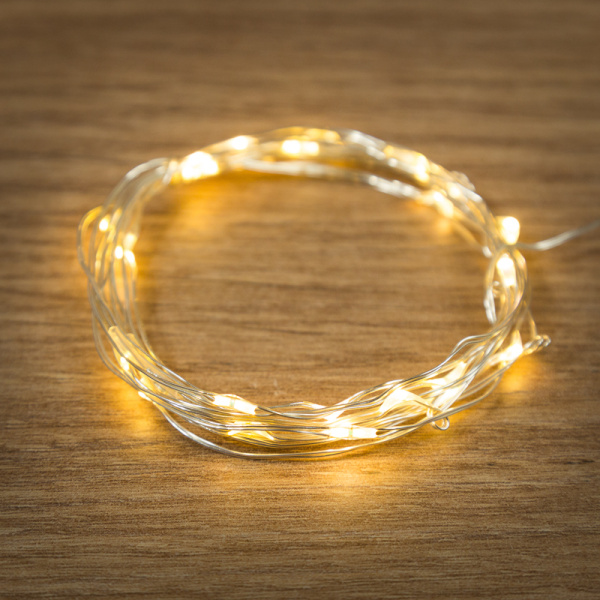 NEON-NIGHT Гирлянда "Роса", 2 м, 20 диодов, цвет теплый белый, тонкий батарейный блок 303-006